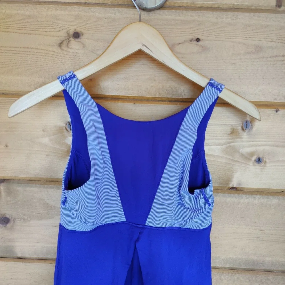Lululemon Run Ta Ta‎ Topper Athletic Tank Top Cinch Waist Purple Stripes Size 4